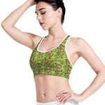 Green Monarch Butterfly Pattern Print Women's Sports Bra