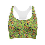 Green Monarch Butterfly Pattern Print Women's Sports Bra
