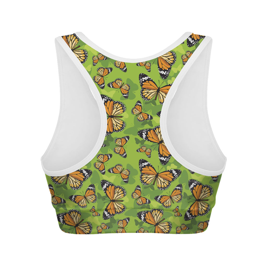 Green Monarch Butterfly Pattern Print Women's Sports Bra