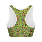 Green Monarch Butterfly Pattern Print Women's Sports Bra