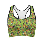 Green Monarch Butterfly Pattern Print Women's Sports Bra