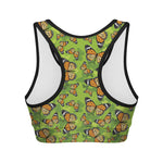 Green Monarch Butterfly Pattern Print Women's Sports Bra