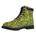 Green Monarch Butterfly Pattern Print Padded Collar Lace Up Boots