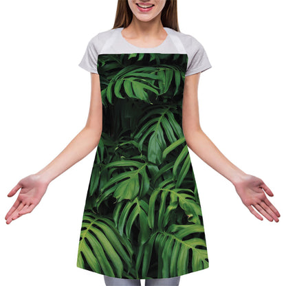 Green Monstera Leaf Print Adjustable Apron