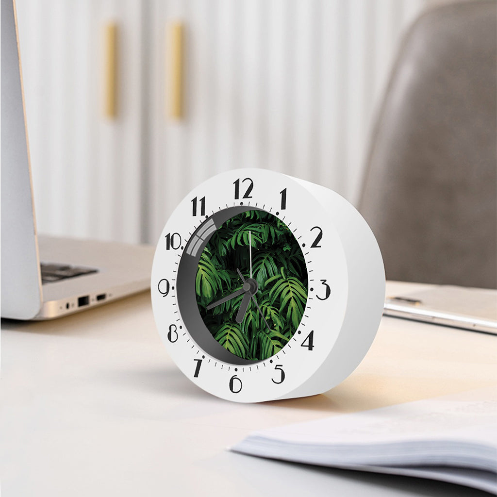 Green Monstera Leaf Print Alarm Clock
