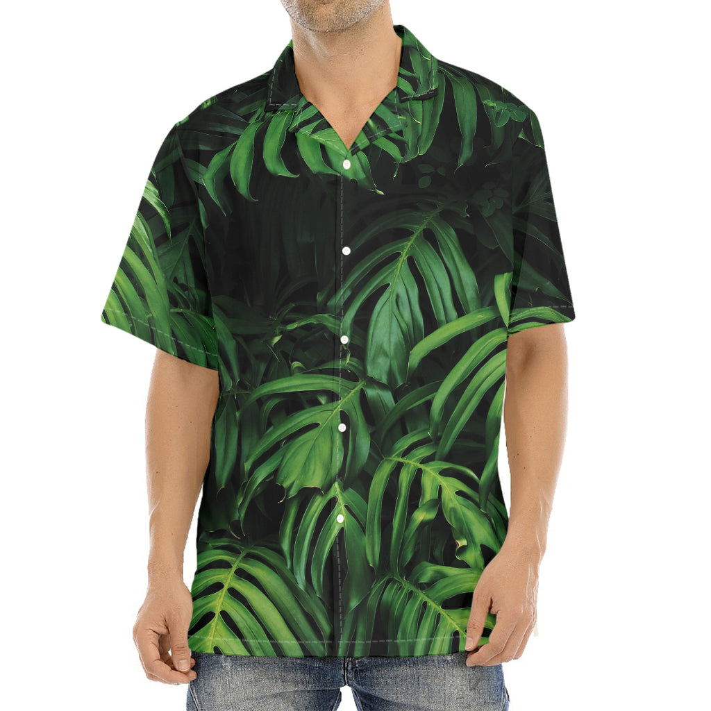 Green Monstera Leaf Print Aloha Shirt