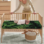 Green Monstera Leaf Print Baby Crib Sheet