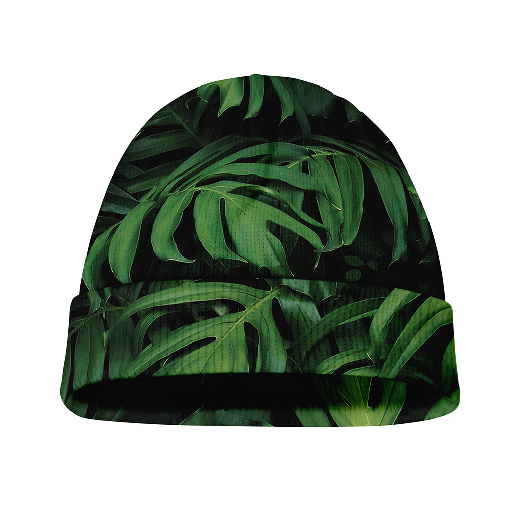 Green Monstera Leaf Print Beanie