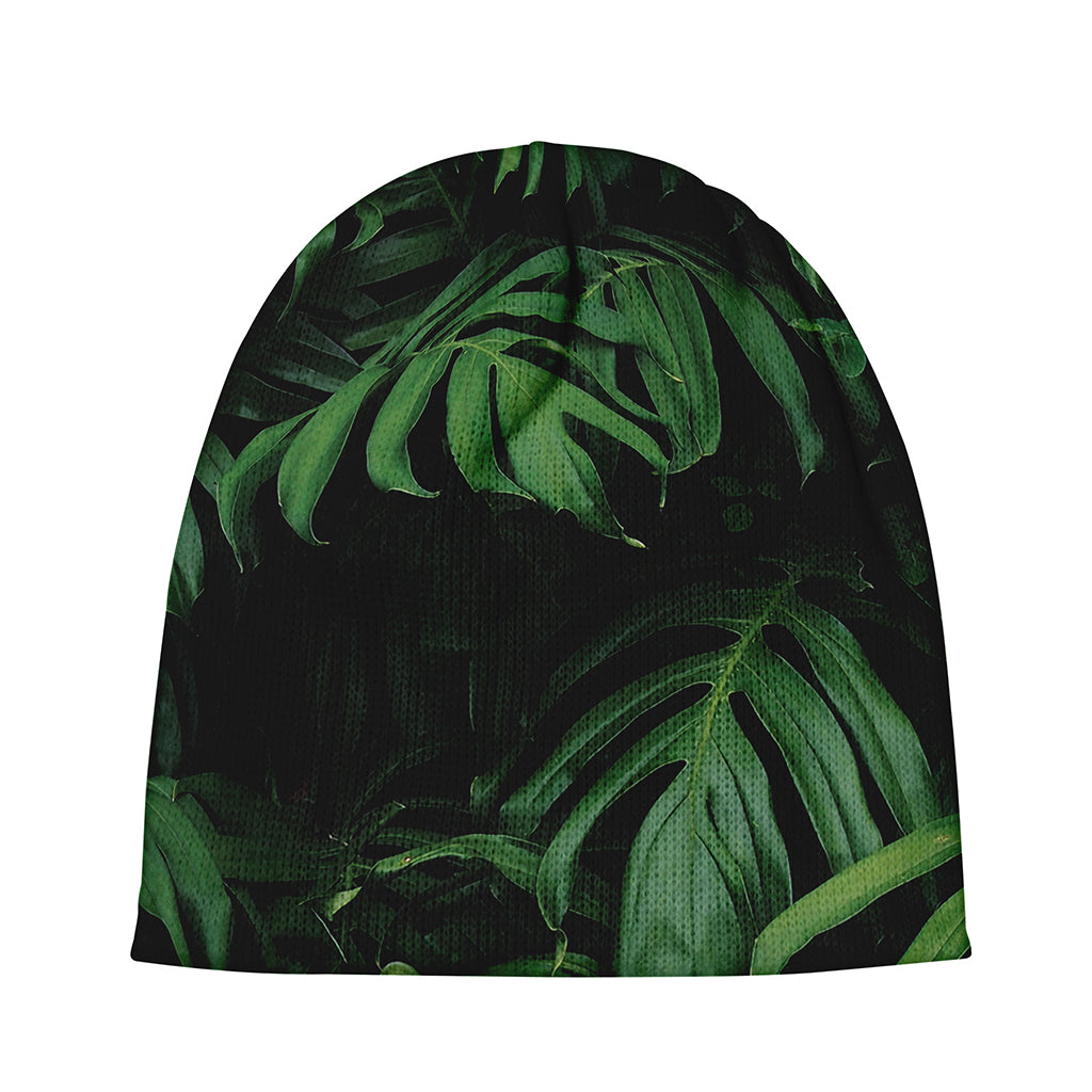 Green Monstera Leaf Print Beanie