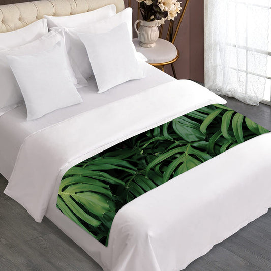 Green Monstera Leaf Print Bed Runner