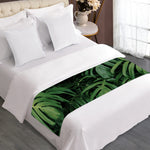 Green Monstera Leaf Print Bed Runner