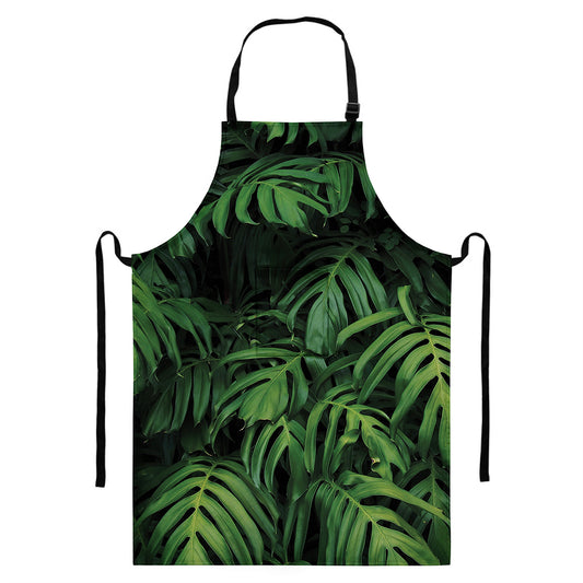 Green Monstera Leaf Print Bib Apron With Pocket