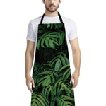 Green Monstera Leaf Print Bib Apron With Pocket