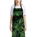Green Monstera Leaf Print Bib Apron With Pocket