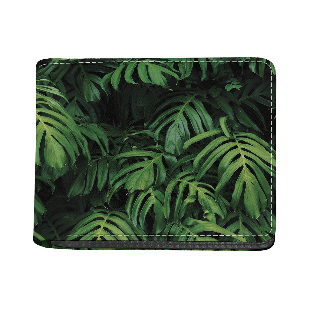 Green Monstera Leaf Print Bifold Wallet
