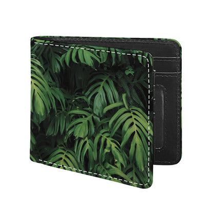 Green Monstera Leaf Print Bifold Wallet