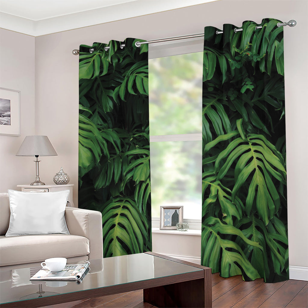 Green Monstera Leaf Print Blackout Grommet Curtains