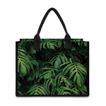 Green Monstera Leaf Print Canvas Tote Bag