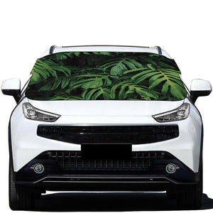 Green Monstera Leaf Print Car Windshield Snow Cover