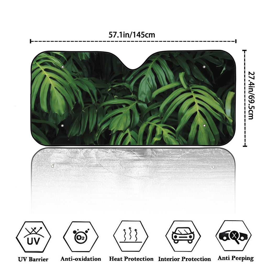 Green Monstera Leaf Print Car Windshield Sun Shade