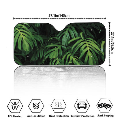 Green Monstera Leaf Print Car Windshield Sun Shade