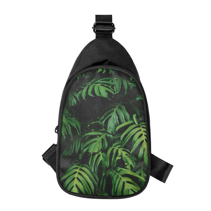Green Monstera Leaf Print Chest Bag