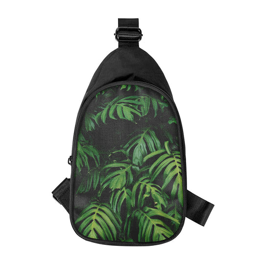 Green Monstera Leaf Print Chest Bag