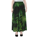 Green Monstera Leaf Print Chiffon Maxi Skirt