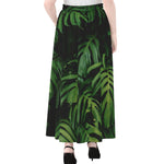 Green Monstera Leaf Print Chiffon Maxi Skirt