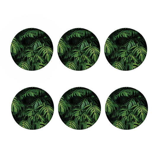 Green Monstera Leaf Print Coaster Set