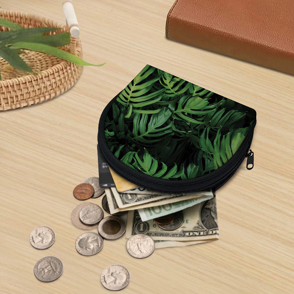 Green Monstera Leaf Print Coin Purse