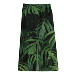 Green Monstera Leaf Print Cotton Front Slit Maxi Skirt