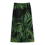 Green Monstera Leaf Print Cotton Front Slit Maxi Skirt