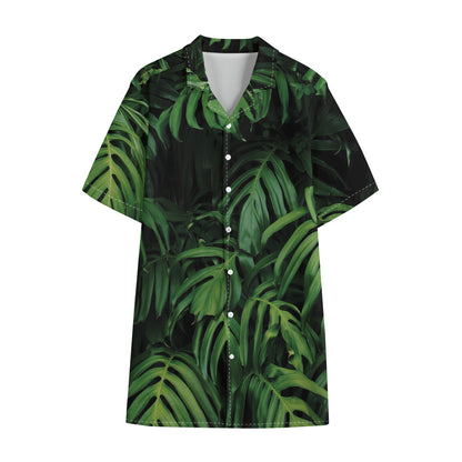 Green Monstera Leaf Print Cotton Hawaiian Shirt
