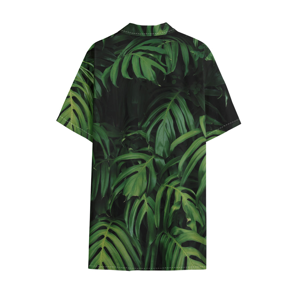 Green Monstera Leaf Print Cotton Hawaiian Shirt