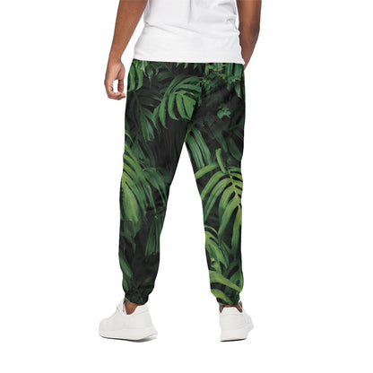 Green Monstera Leaf Print Cotton Pants