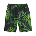 Green Monstera Leaf Print Cotton Shorts