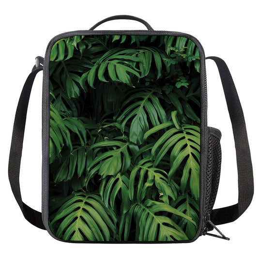 Green Monstera Leaf Print Crossbody Lunch Bag
