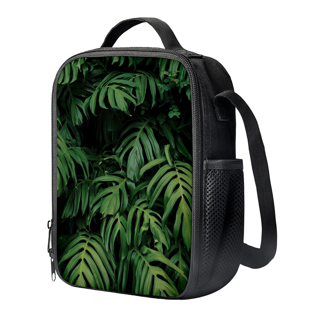 Green Monstera Leaf Print Crossbody Lunch Bag