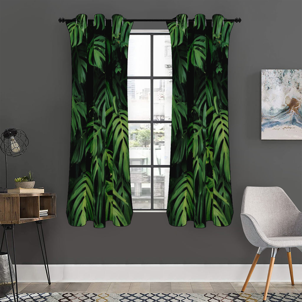 Green Monstera Leaf Print Curtain