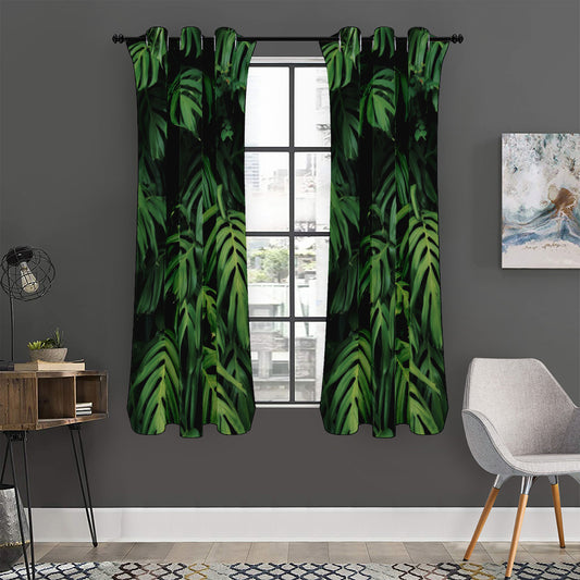 Green Monstera Leaf Print Curtain