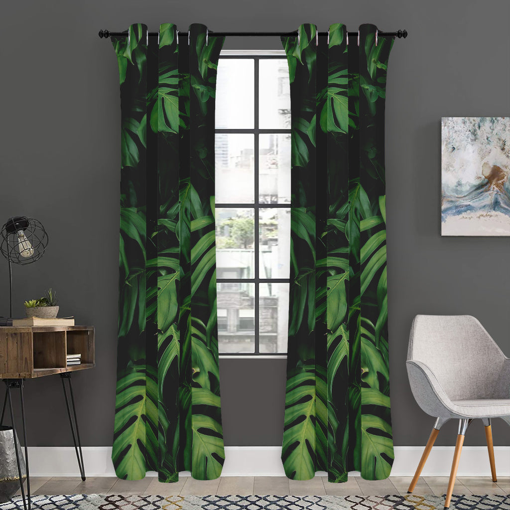 Green Monstera Leaf Print Curtain