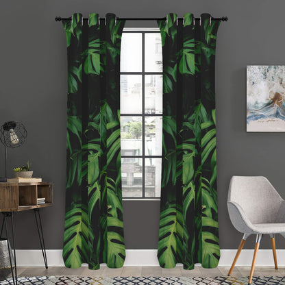 Green Monstera Leaf Print Curtain