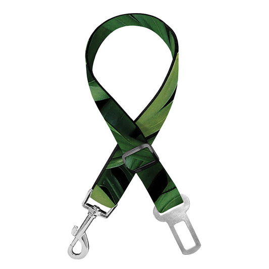Green Monstera Leaf Print Dog Seat Belt