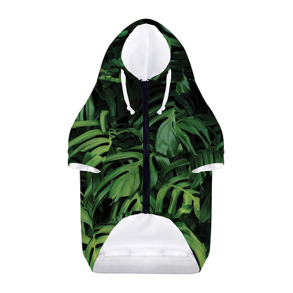 Green Monstera Leaf Print Dog Zip Up Hoodie