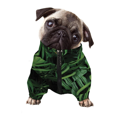 Green Monstera Leaf Print Dog Zip Up Jacket
