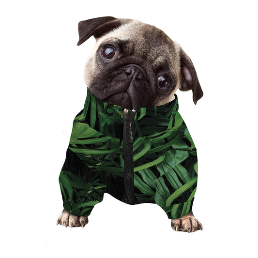 Green Monstera Leaf Print Dog Zip Up Jacket