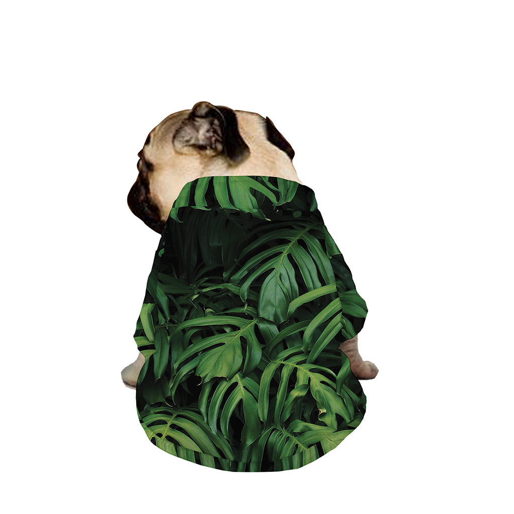 Green Monstera Leaf Print Dog Zip Up Jacket
