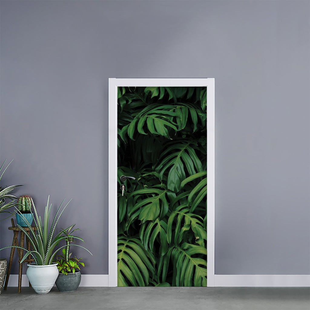 Green Monstera Leaf Print Door Sticker