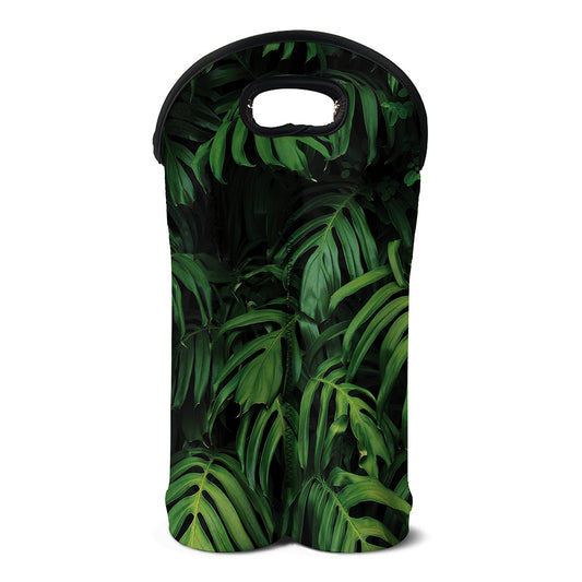 Green Monstera Leaf Print Double Neoprene Wine Tote